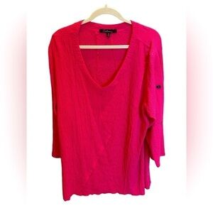 Caleoos Boutique Brand Pink Plus Size Womens Blouse Button Detail V Neck Size 1X